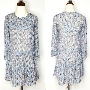 Anthropologie Holding Horses Blue Size 0 Floral Boho 3/4 Sleeve Short Dress